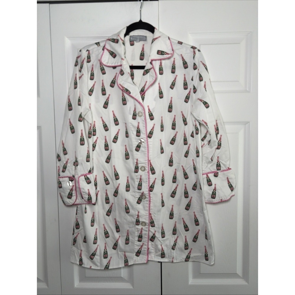Toss Designs Champagne Bubbly Nightshirt Womens Size S/M White Cotton Pajamas